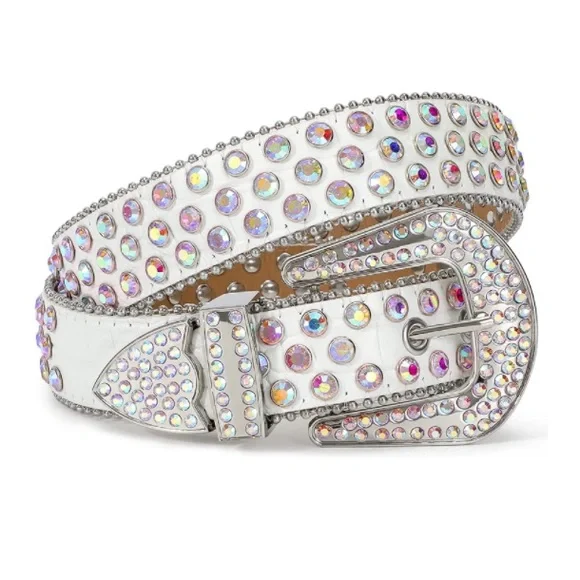 Rhinestone Belt Western Leather Bling Iridescent Diamond Studded Rhinestone Faux Leather Belt Men & Women Western Cowgirl  main image 2